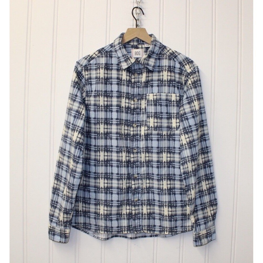 BDG Blue‎ Plaid Corduroy Button Up Shirt Overshirt Shacket Size Medium